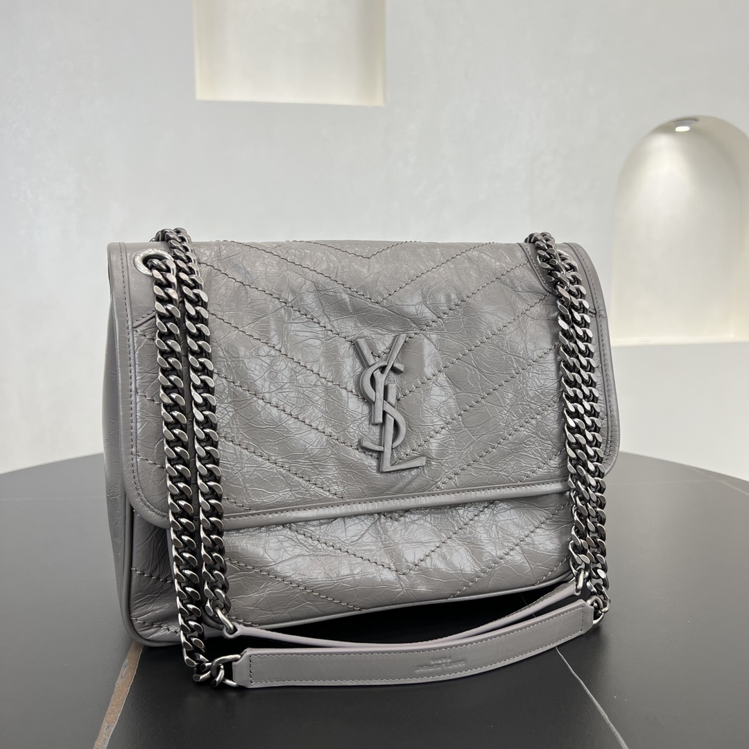 Saint Laurent Niki Medium Vintage Calfskin Handbag Shoulder Bag Grey 633158 